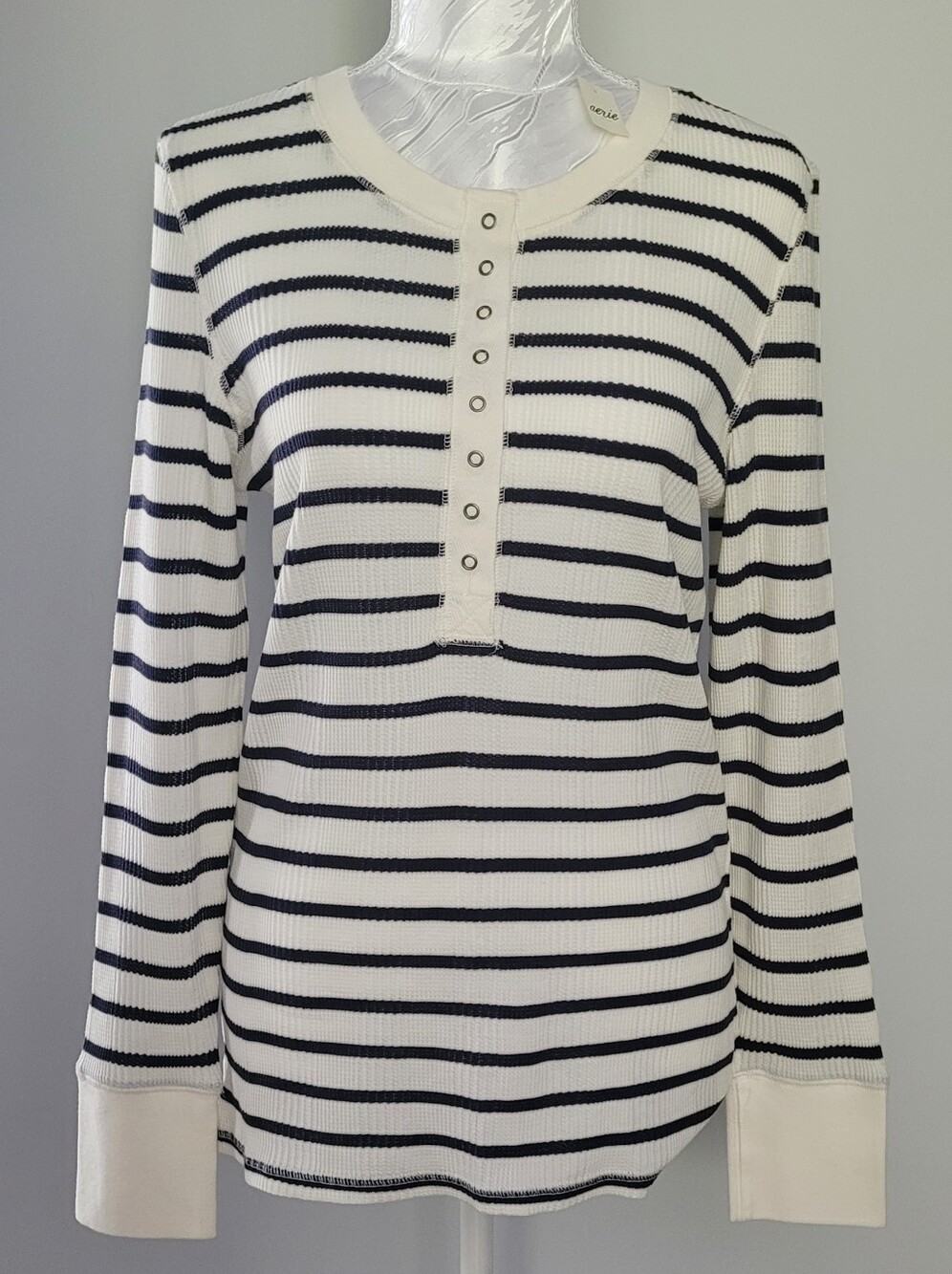 aerie White & Black Striped Long-Sleeve Henley